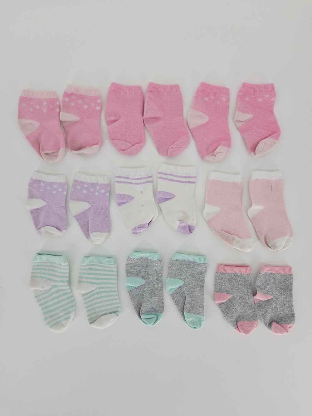 5/$25 Baby Girls Ankle Socks Lot Pink Pastel Striped Cotton 9 Pairs Size 12M